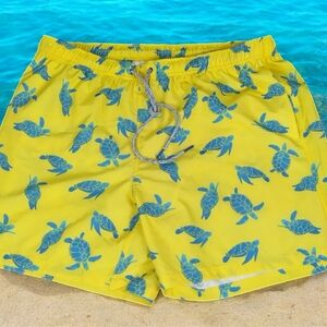 Rainforest Men’s XL Turtle Print Swim Trunks Quick Dry Drawstring 4 Way Stretch